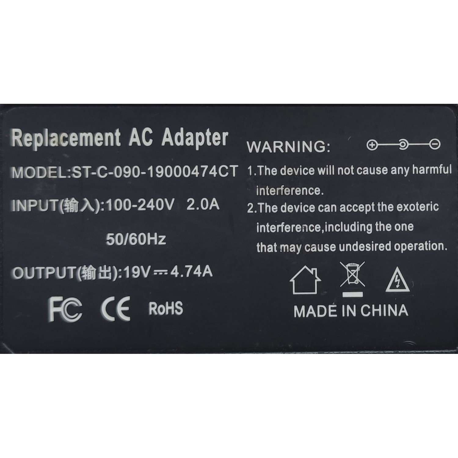 ADAPTADOR AC / NUMERO DE PARTE ST-C-090-19000474CT / 19V - 4.74A	 - Imagen 2
